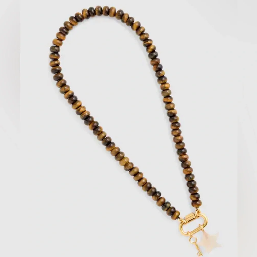 Semiprecious Beaded Carabiner Charm Necklace - Picture 1 of 5